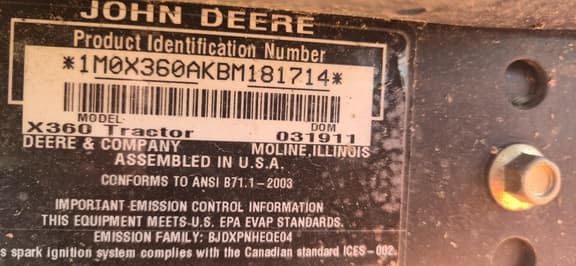 Image of John Deere X360 equipment image 2