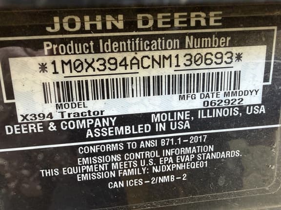 Image of John Deere X394 equipment image 4