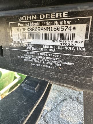 Image of John Deere X380 equipment image 4