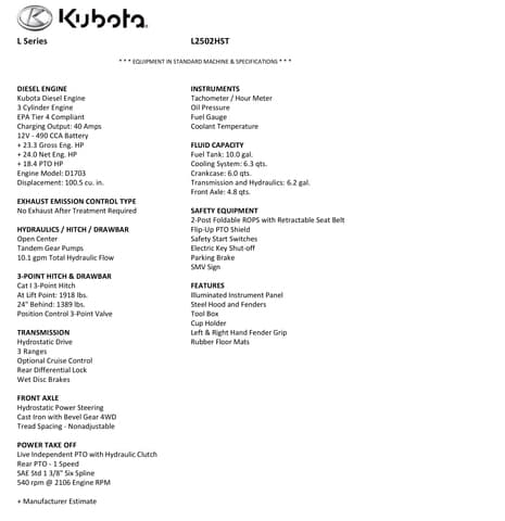 Image of Kubota L2502HST Image 0