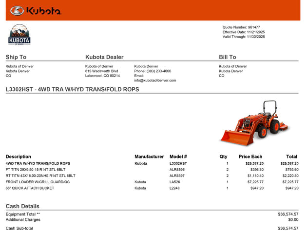 2025 Kubota L3302HST Equipment Image0